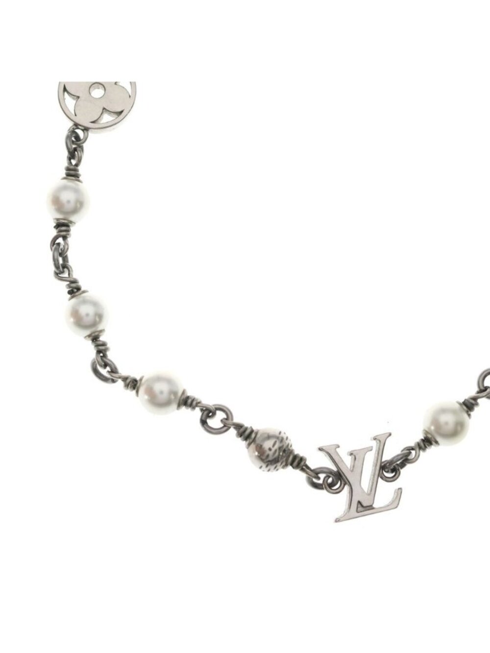 Louis Vuitton LV Pearl Monogram Chain Necklace Silver